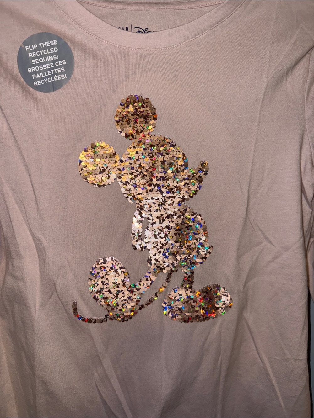 GAP Pink Long-Sleeve Sequin Mickey Mouse Tee